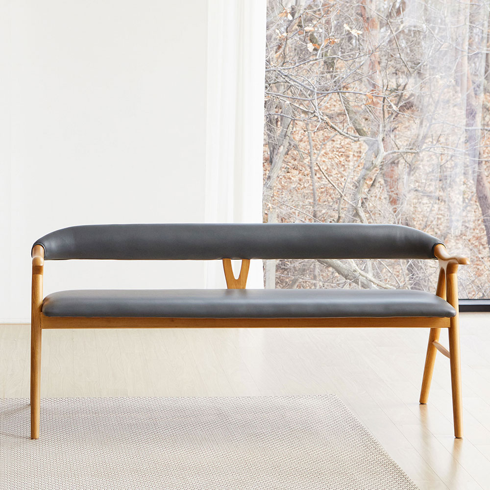 스코나 브루넨2 물푸레 애쉬 원목 실리콘레더 3인 등받이 벤치 의자 1500