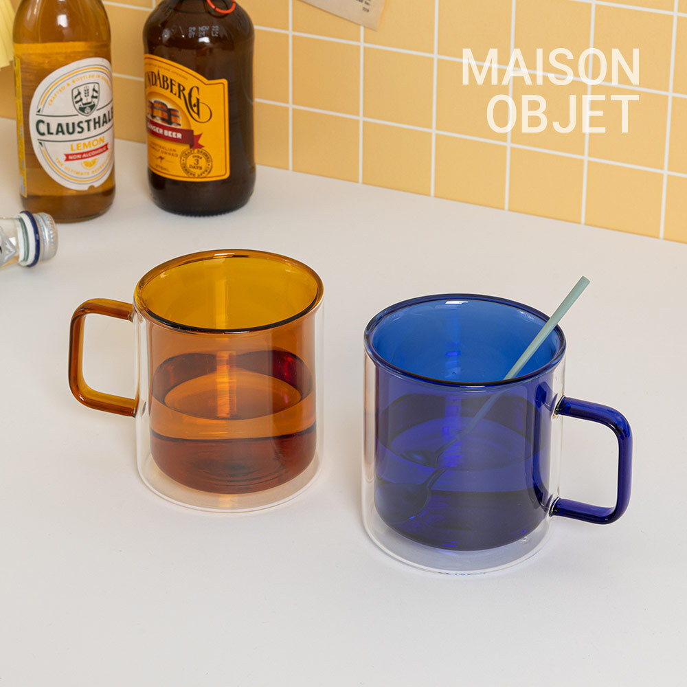 몬즈 더블월 컬러 이중 내열 유리컵 머그잔 380ml - 메인 이미지