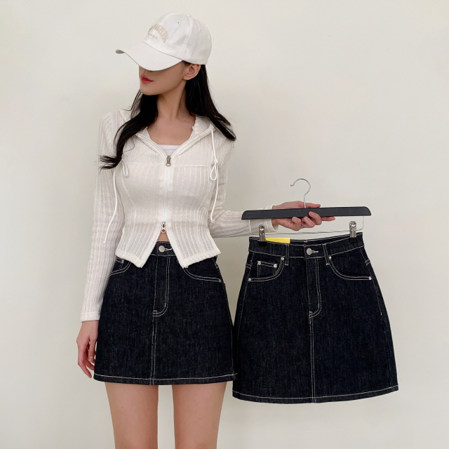 [물빠짐X/속바지O] 리코 논페이드 스티치 청치마 탄탄 생지 미니스커트 상세 이미지 22