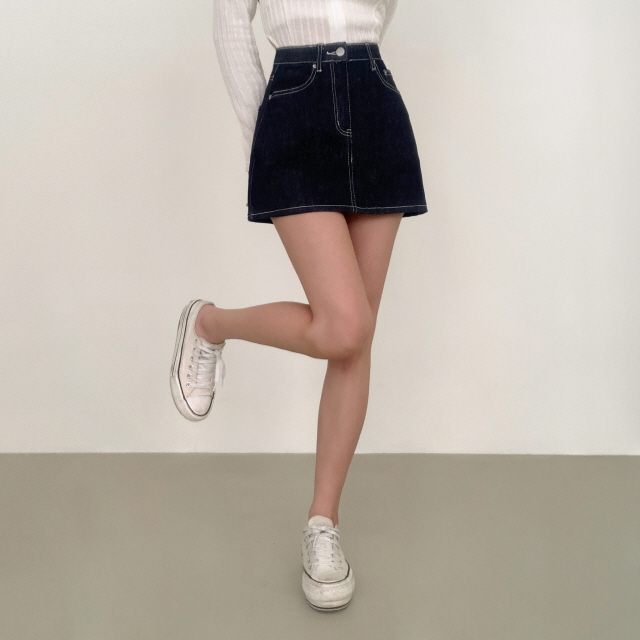 [물빠짐X/속바지O] 리코 논페이드 스티치 청치마 탄탄 생지 미니스커트 상세 이미지 6