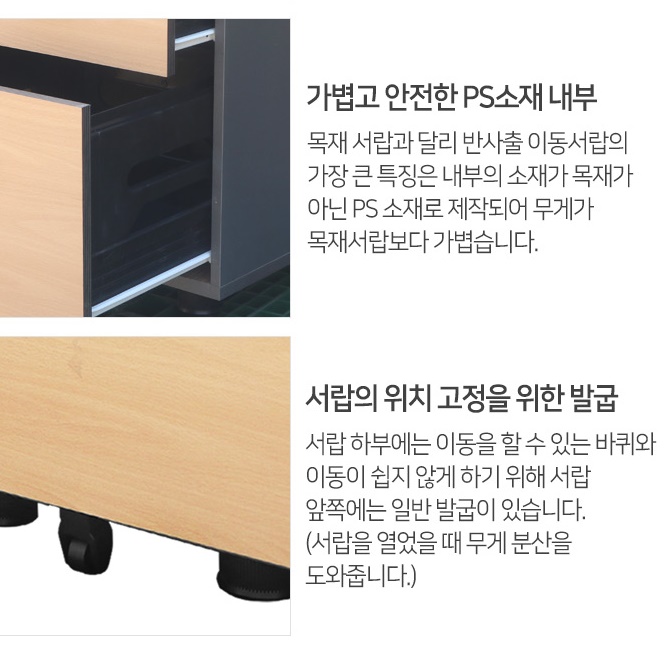 고급 열쇠 서랍장 바퀴 서랍장 튼튼한 스틸 목재 이동식 서랍장 - 상세 이미지 3