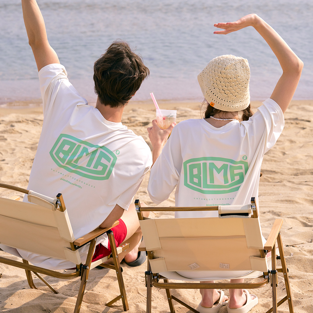 블랙몬스터핏 남성 여자 래쉬가드 반팔 빅로고 루즈핏 커플 수영복 빅사이즈