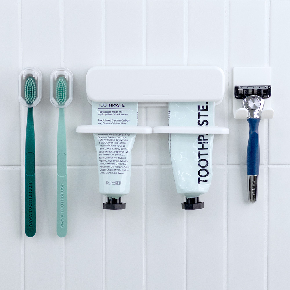 [BATH SET] 커버형 칫솔꽂이+치약걸이 라지+면도기거치대+튜브링거