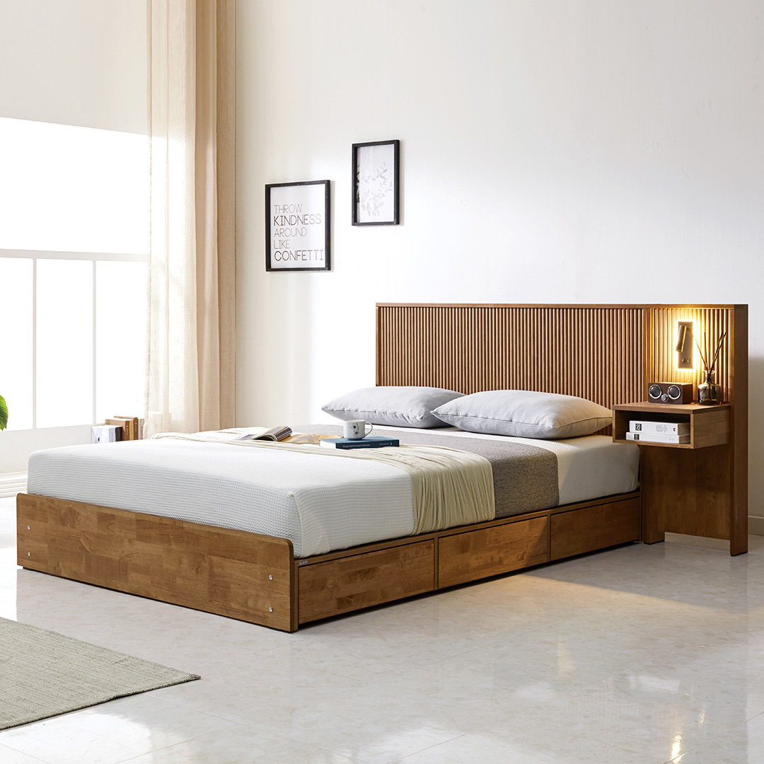 스컬 북유럽풍 호텔식 원목 수납 침대 프레임 SS