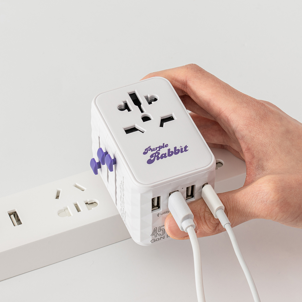 퍼플래빗 멀티어댑터 여행용 콘센트 USB 멀티탭 돼지코 플러그 해외 변압기 20W - 메인 이미지