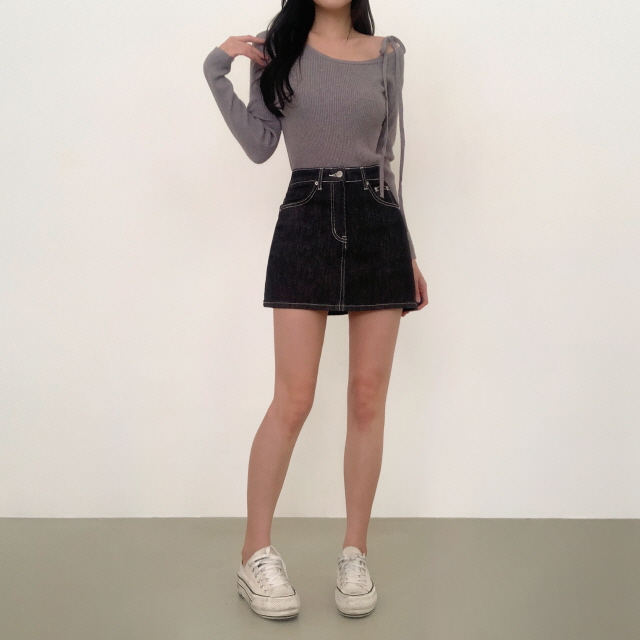 [물빠짐X/속바지O] 리코 논페이드 스티치 청치마 탄탄 생지 미니스커트 상세 이미지 30