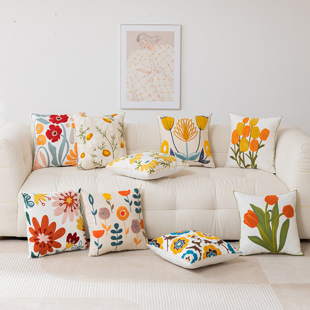 북유럽 보태니컬 자수 쿠션커버 린넨 거실 침대 등받이 쇼파쿠션 30종 꽃동산 45x45
