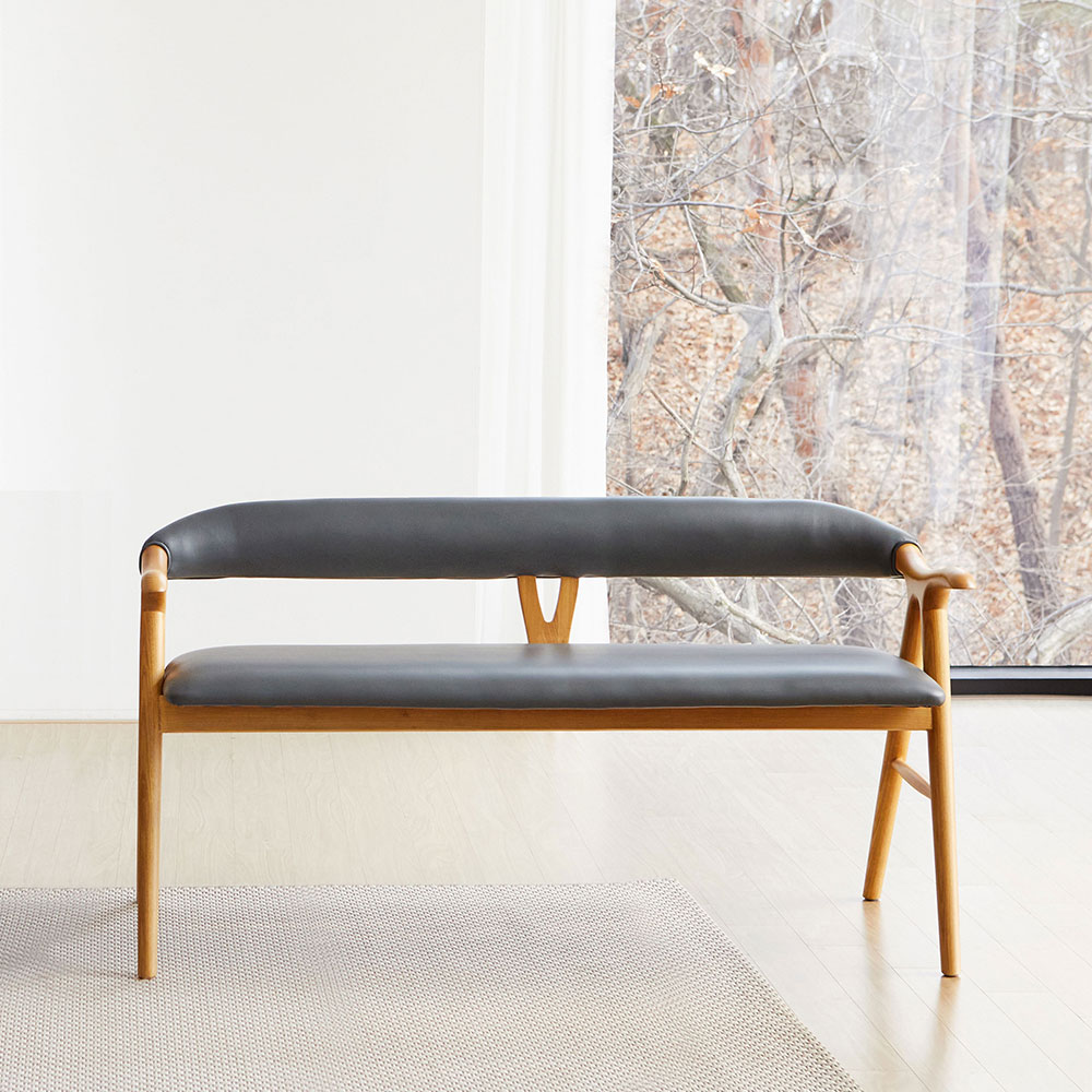 스코나 브루넨2 물푸레 애쉬 원목 실리콘레더 2인 등받이 벤치 의자 1200