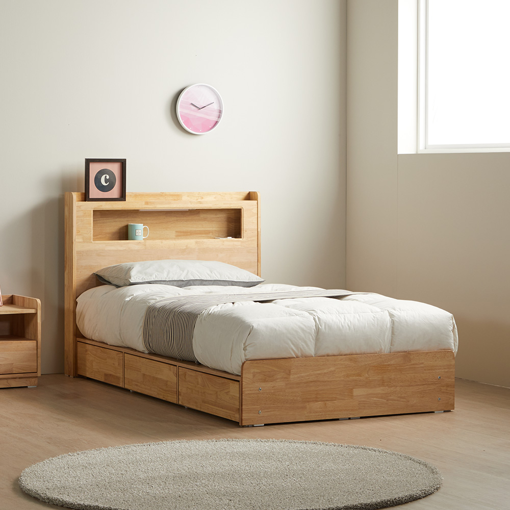 장인가구 케트렌 원목 LED헤드 수납 침대프레임 SS