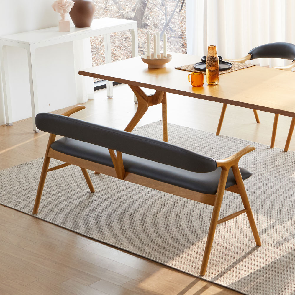 스코나 브루넨2 물푸레 애쉬 원목 실리콘레더 3인 등받이 벤치 의자 1500