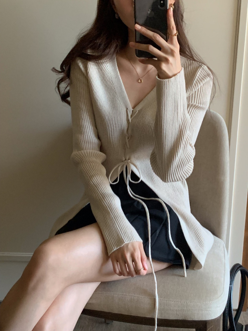 투웨이 스트링 가디건(4color)골지가디건/롱가디건/브이넥가디건/하객룩/브이넥가디건/하객룩/롱거디건 상세 이미지 15