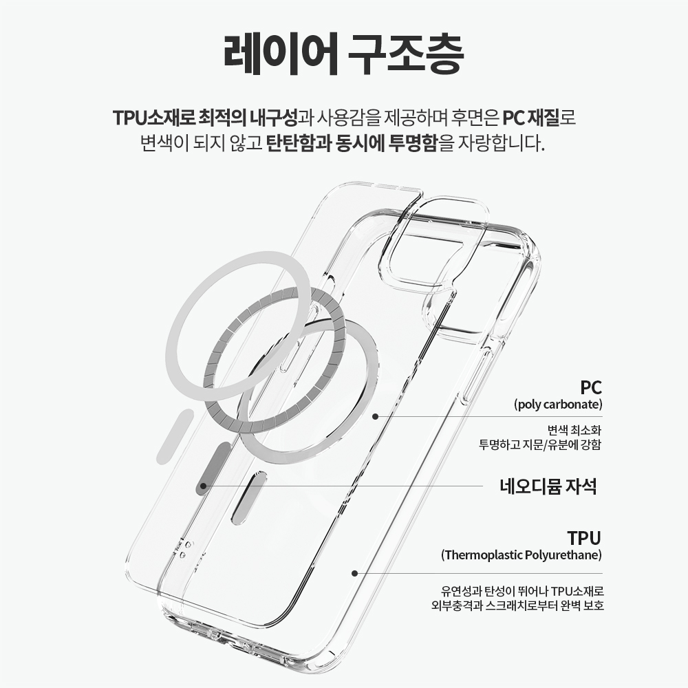 랩씨 변색 방지 맥세이프 케이스 2배 최강 자력 클리어 커버 C-Plus 투명, 아이폰14 프로 - 상세 이미지 4