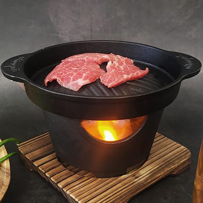 가정용 무쇠 주물 미니 개인화로 1인 캠핑 숯불 바베큐 그릴팬 고체연료 세트
