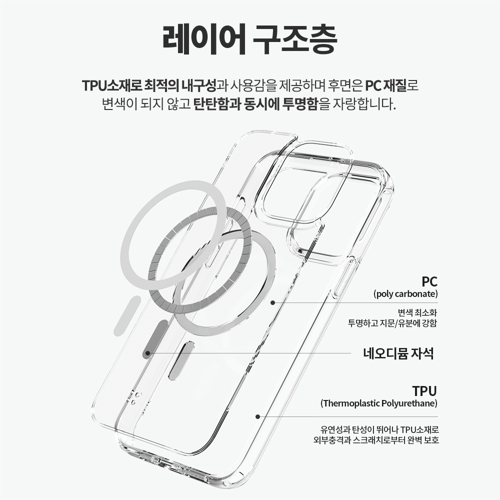 랩씨 변색 방지 맥세이프 케이스 2배 최강 자력 클리어 커버 C-Plus 투명, 아이폰14 프로 맥스 - 상세 이미지 4