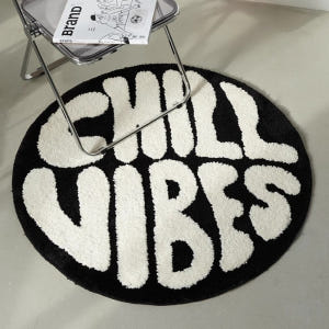 CHILL VIBES 라운드 원형 흑백 아트 힙한 디자인 스타일 미끄럼방... 솔직 후기 | 실제 배치 사진 포함 - 상품 이미지 1