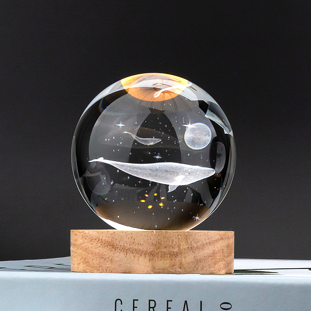 레토 8cm 유리구슬 3D 고래 무드등 집들이선물 인테리어 LED 조명 LML-C29