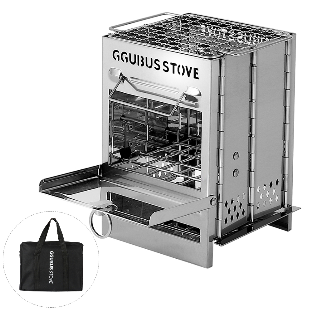 꾸버스 불멍 화로대 M 접이식 휴대용 캠핑 숯불 화로 사각 스테인리스 바베큐그릴 가방포함