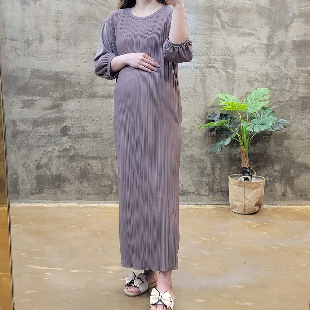 슬림 주름 롱 임산부 원피스 찰랑 폴리소재 레이어드 하객 외출복