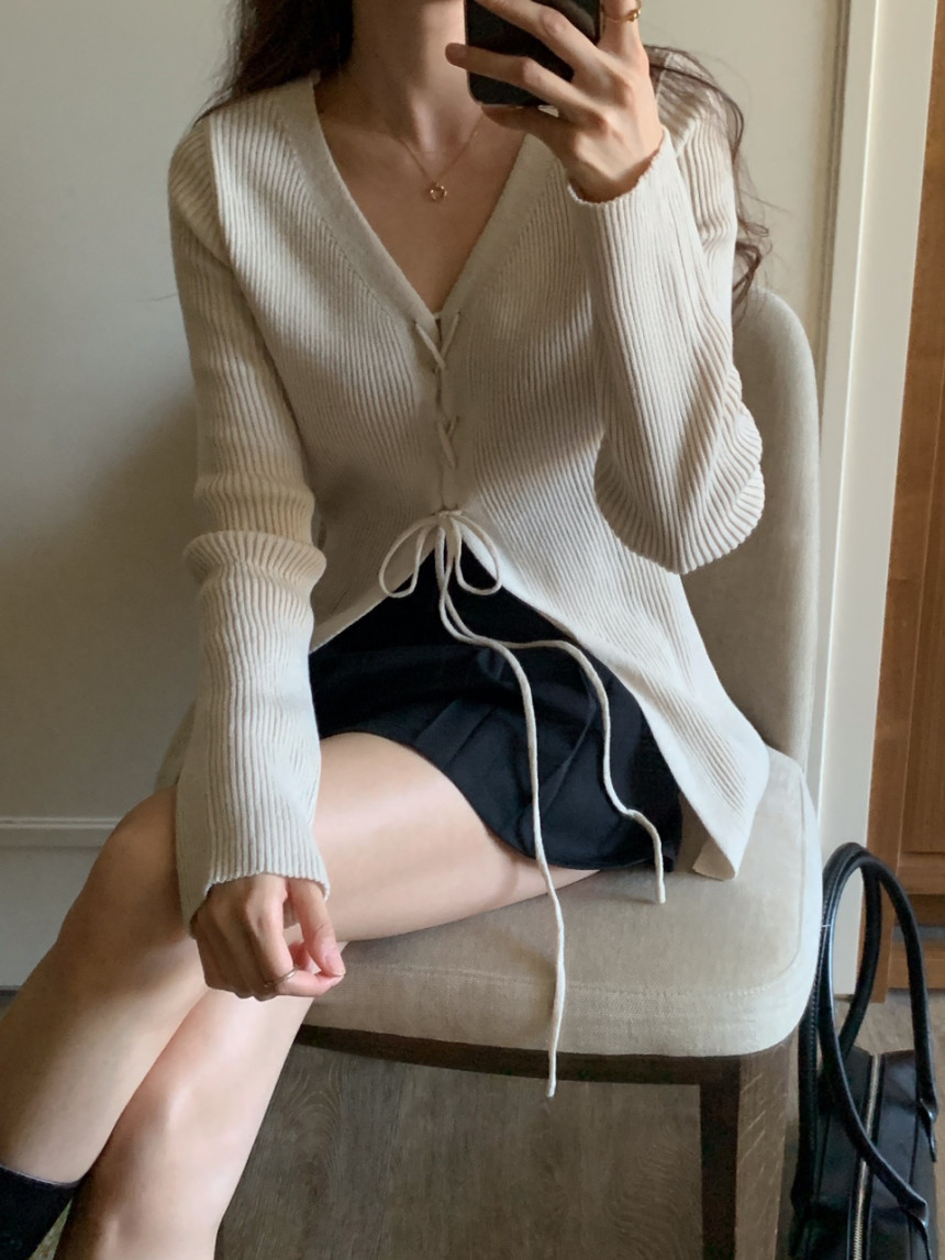 투웨이 스트링 가디건(4color)골지가디건/롱가디건/브이넥가디건/하객룩/브이넥가디건/하객룩/롱거디건 상세 이미지 16