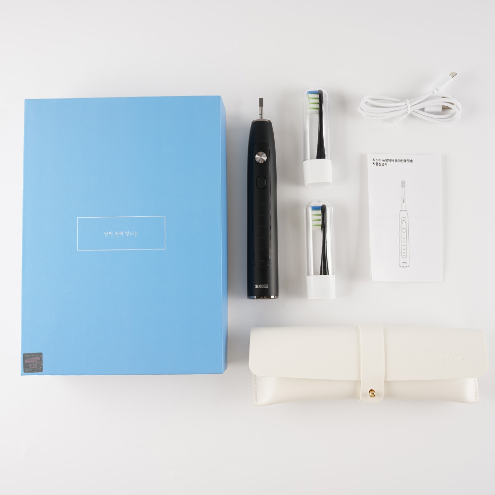 식스비 음파 전동 칫솔 듀얼케어_화이트