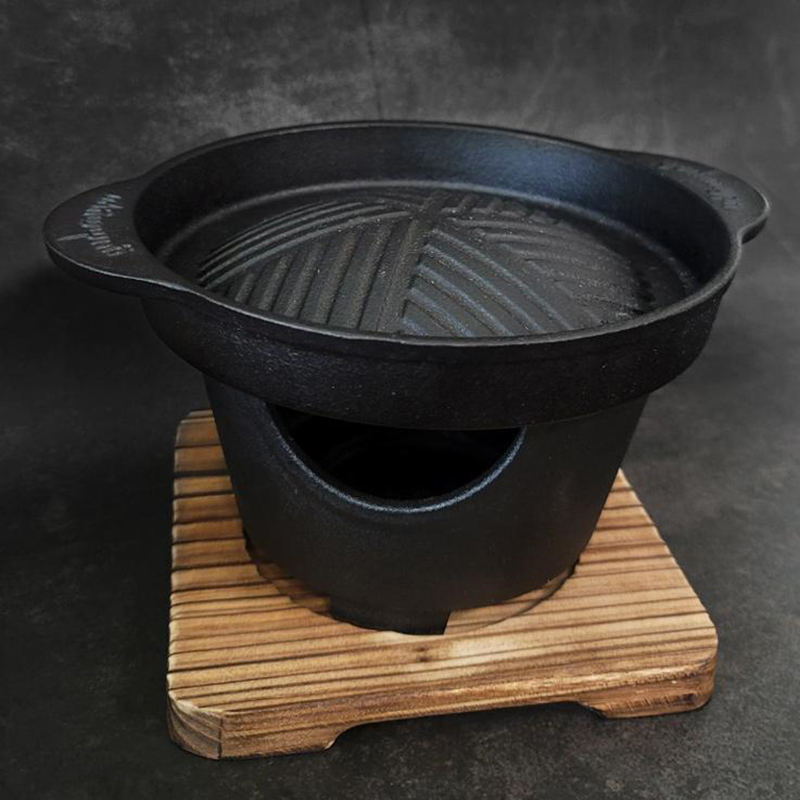 가정용 무쇠 주물 미니 개인화로 1인 캠핑 숯불 바베큐 그릴팬 고체연료 세트