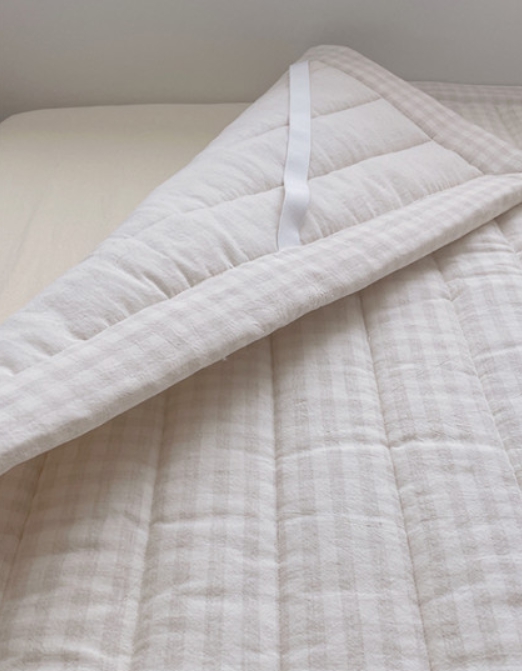 멜란 체크누빔패드 싱글 아이방 안방 순면 고정밴드 패드