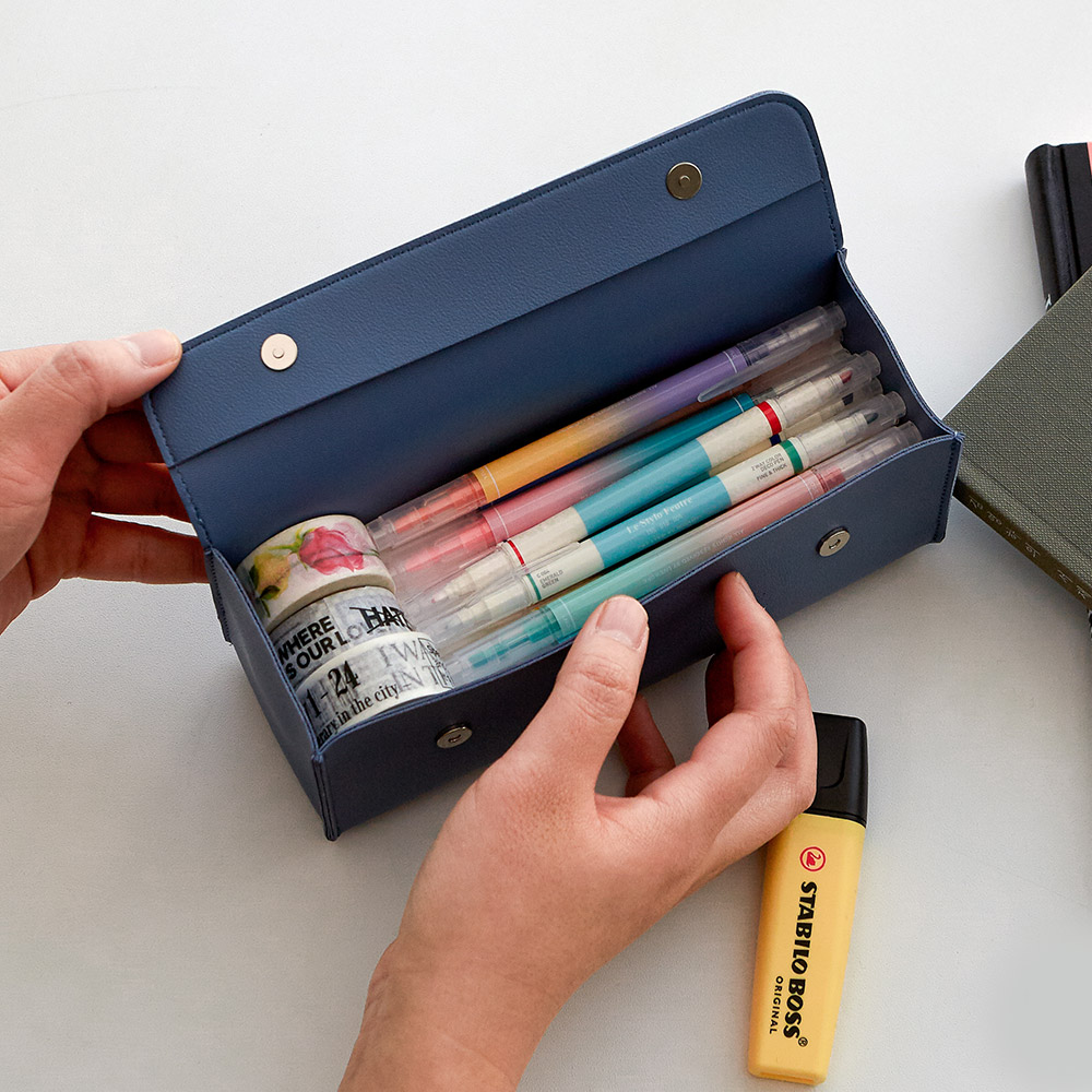 [각인가능] 고등학생 대학생 중학생 대용량 가죽 삼각 필통 펜케이스 이미지 3