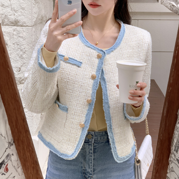 로렌 배색 포켓 트위드 자켓 jk2799