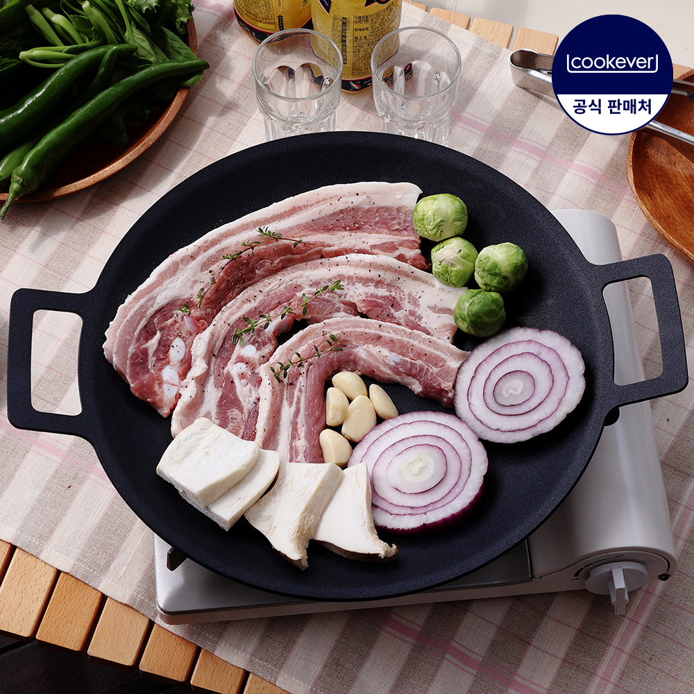 쿡에버 IH 통3중 코팅 그리들 30cm~ / 스텐 불판 캠핑 그릴팬