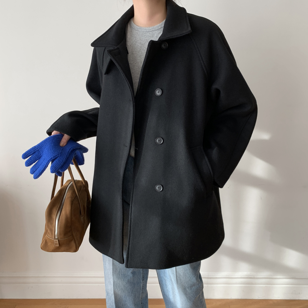 오버핏 하이넥 더블 알파카 하프 코트 숏 여성 코트 울 반코트 여자 겨울코트 블래 그레이