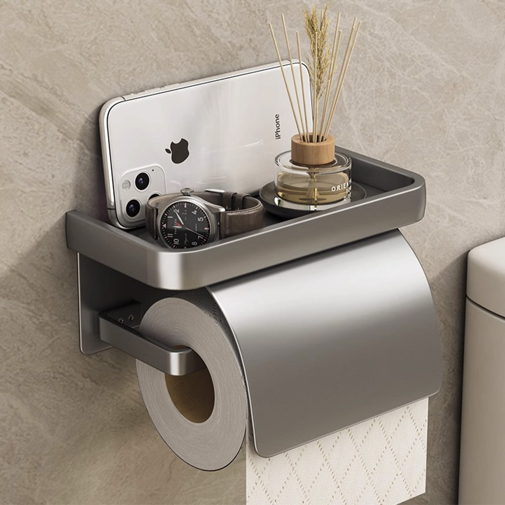 [단독] 무타공 견고한 화장실 휴지걸이 덮개형 선반 욕실 화장지걸이 제품 이미지