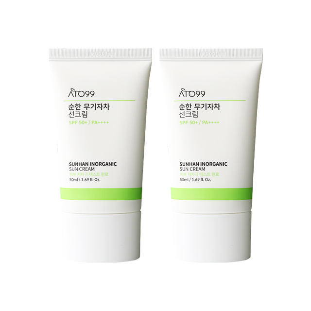 아토99 순한 무기자차 선크림 SPF50 눈시림 백탁 없는 비건 썬크림 50ml, 2개
