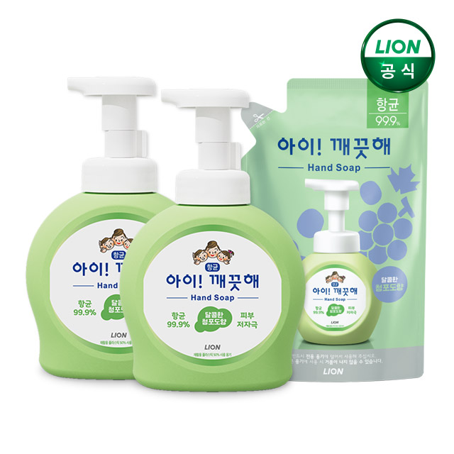 아이깨끗해 핸드솝 청포도 490ml 용기 x 2개 + 450ml 리필 x 1개 /거품형 손세정제