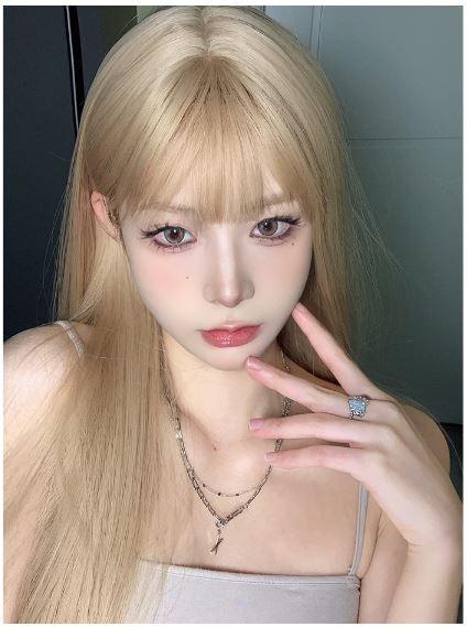 긴머리 가발 통가발 골드 여자 긴생머리 패션 금발 인기 염색 탈색 패션 : 핑쇼35