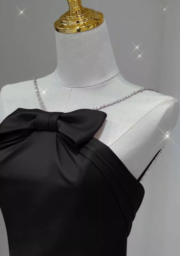 셀프 스몰 웨딩 블랙 드레스 홀터넥 리본 결혼식2부 피로연 연주회 파티 이미지 4