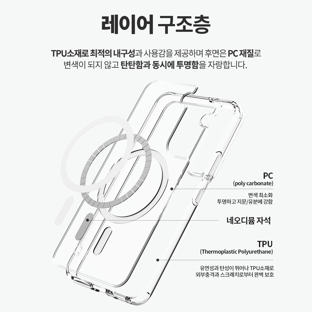 랩씨 맥세이프 케이스 2배 최강 자력 변색 방지 클리어 마그넷 커버 투명, 갤럭시S22 - 상세 이미지 4