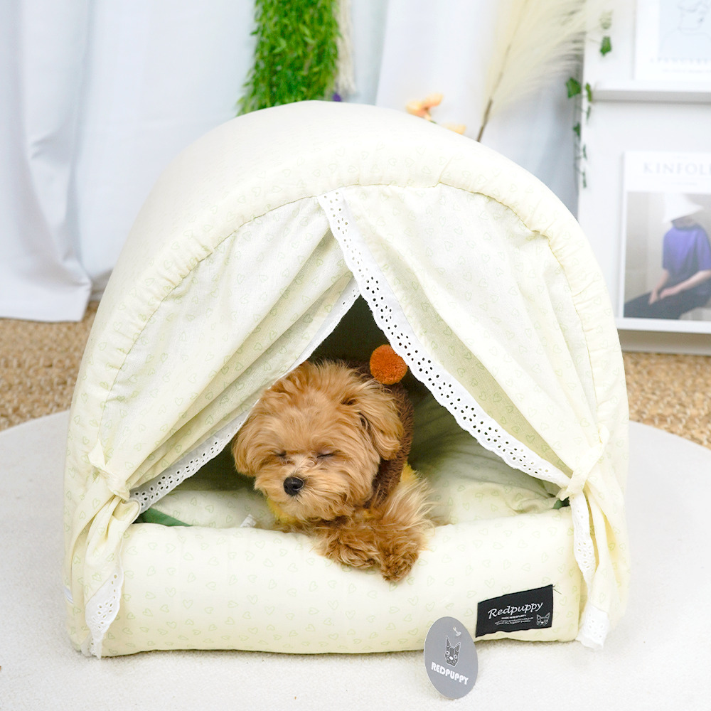 개과천선 쉬폰퐁 강아지 하우스 사계절용 고양이 숨숨집 공주 프릴 애견 하우스 - 상세 이미지 4