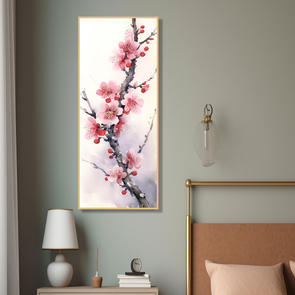봄의 매화 60x150cm 무광오크 알루미늄 액자 매화꽃그림 - 상세 이미지 4