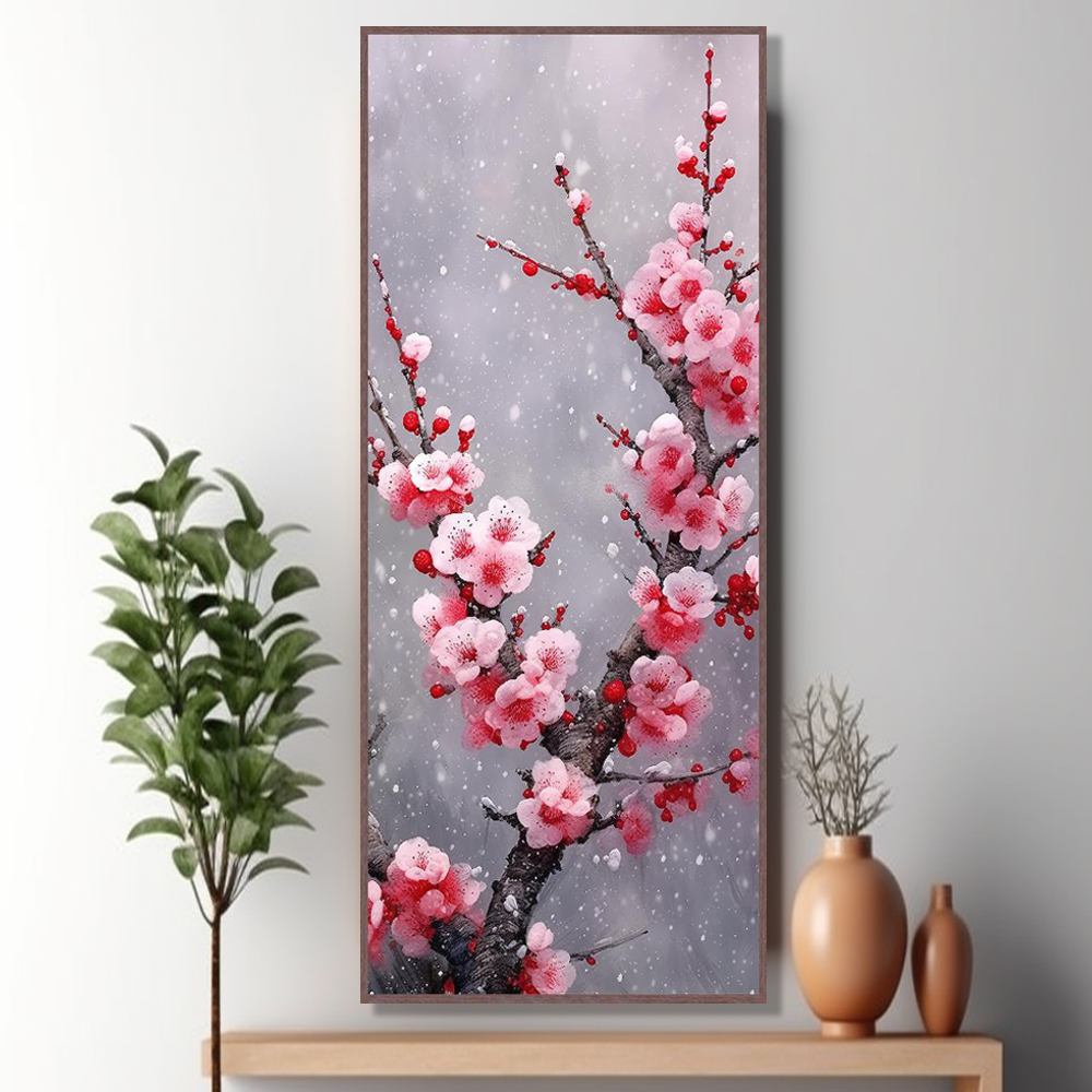 봄의 매화 60x150cm 무광오크 알루미늄 액자 매화꽃그림 - 상세 이미지 3