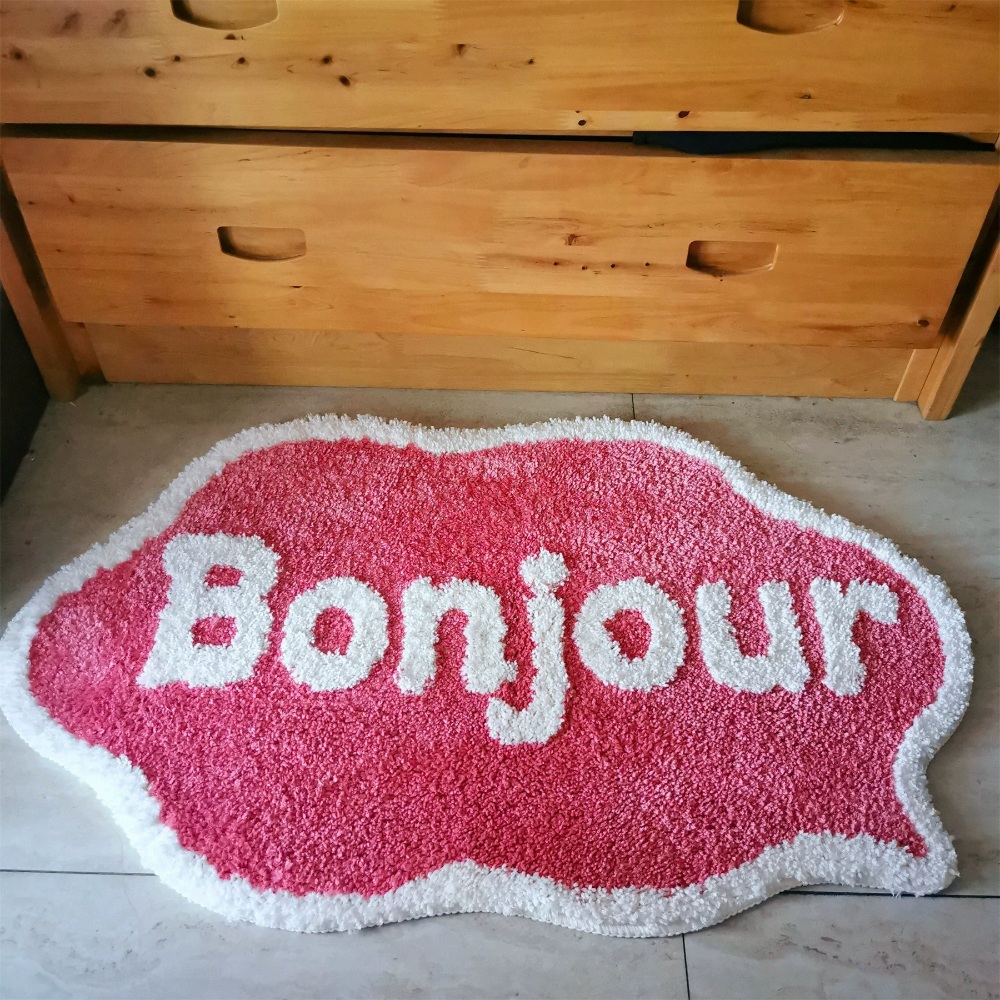 프랑스어 Bonjour 레터링 러그 감성 힙한 디자인 원룸 자취 인테리어 미끄럼방지 3컬러 - 상세 이미지 2