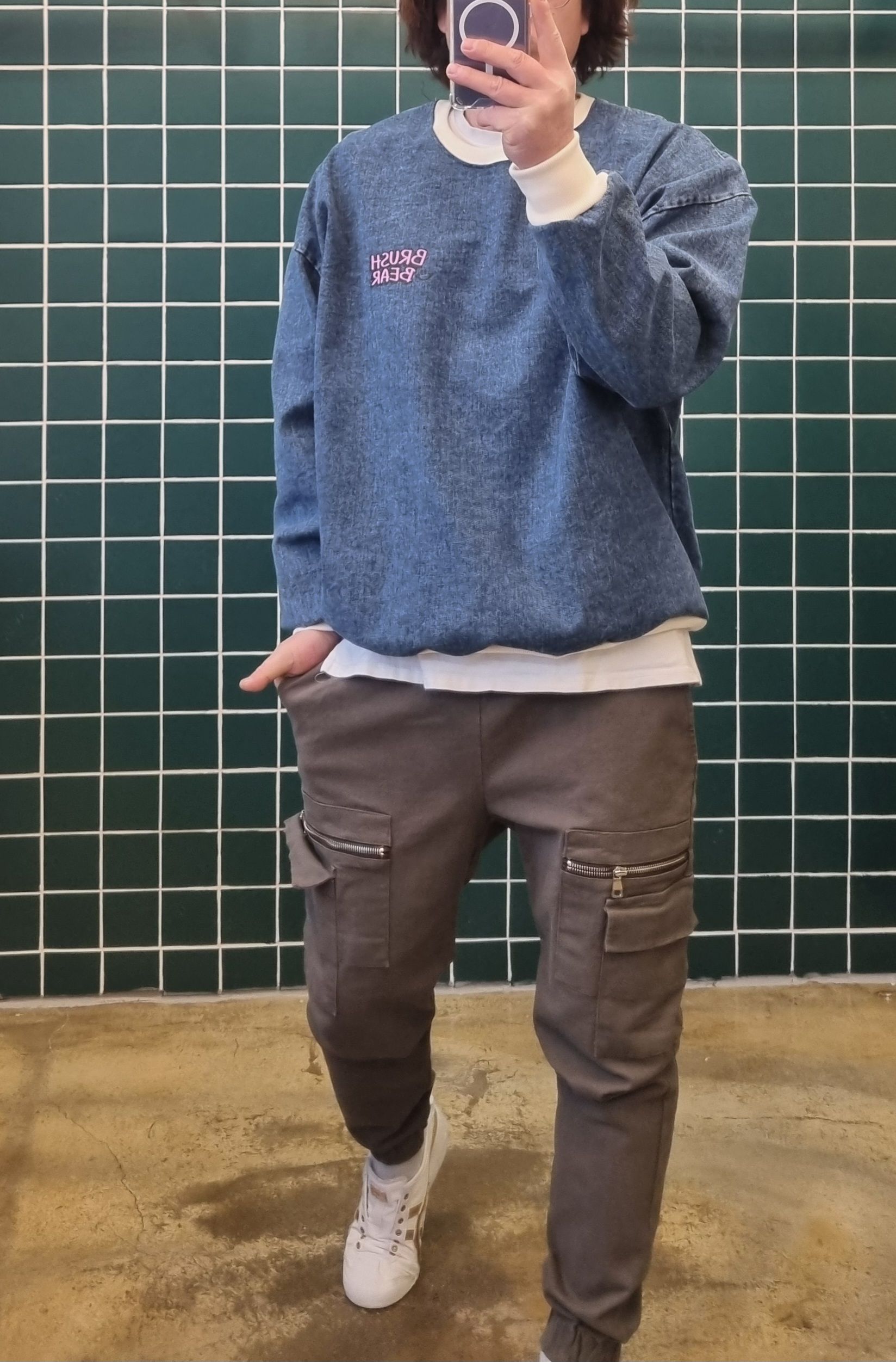 (무배)가을 데님 그레피티 청 맨투맨 - 상세 이미지 5