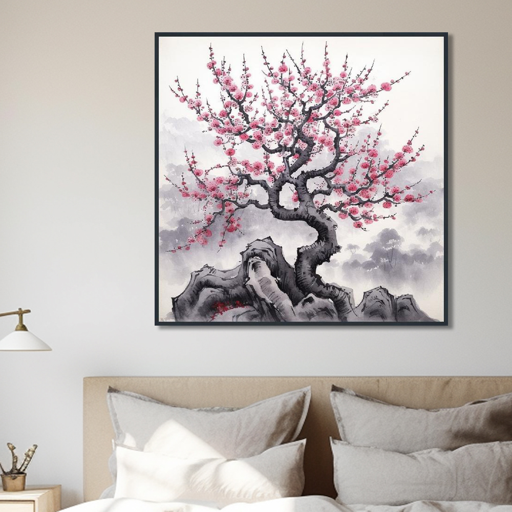 수묵매화 80x80cm 무광체리 알루미늄액자 매화그림 - 상세 이미지 2