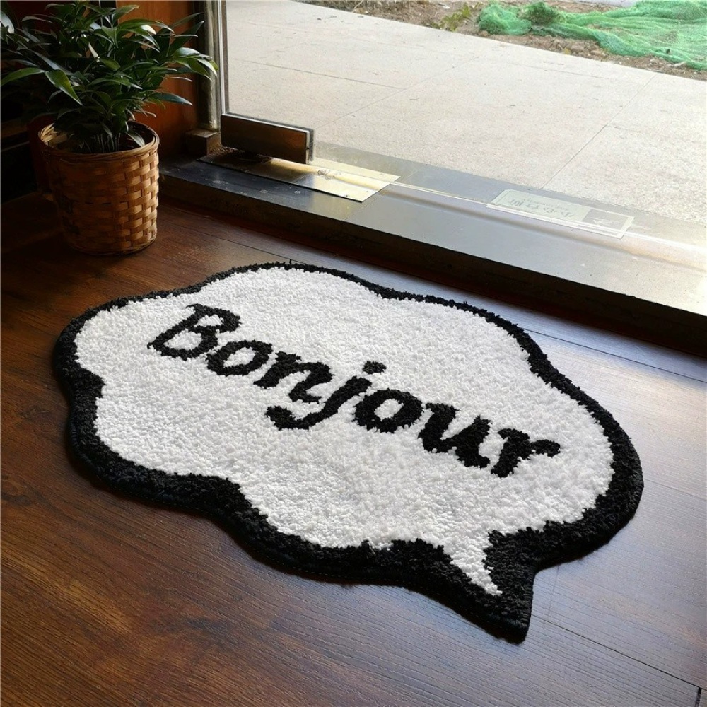 프랑스어 Bonjour 레터링 러그 감성 힙한 디자인 원룸 자취 인테리어 미끄럼방지 3컬러 - 상품 이미지