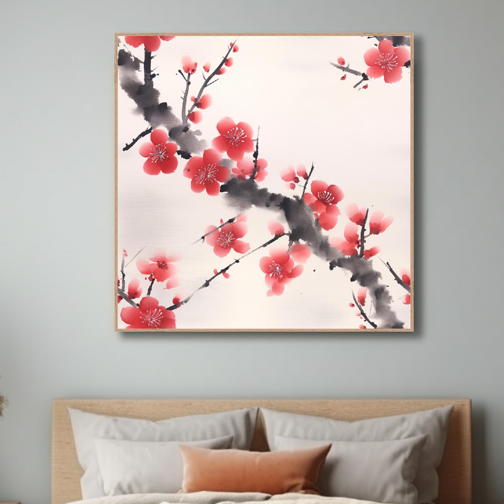 수묵매화 80x80cm 무광체리 알루미늄액자 매화그림 - 상세 이미지 3