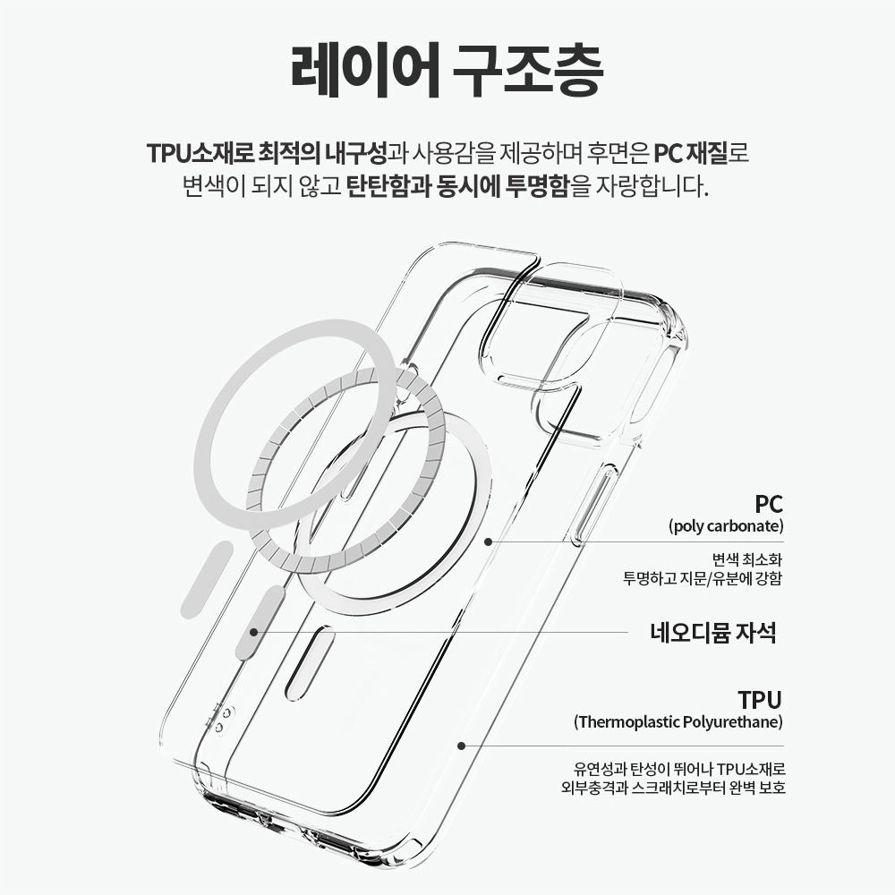 랩씨 변색 방지 맥세이프 케이스 2배 최강 자력 클리어 커버 C-Plus 투명, 아이폰13 - 상세 이미지 4