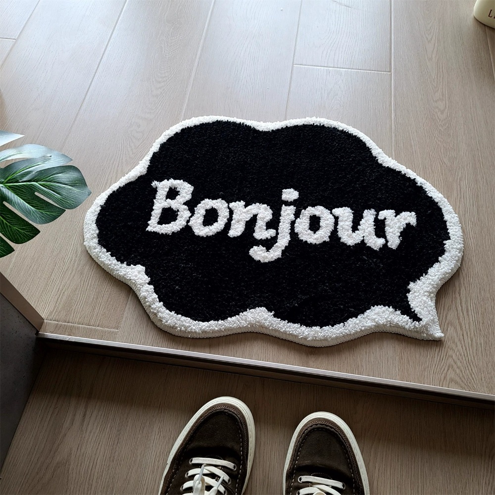 프랑스어 Bonjour 레터링 러그 감성 힙한 디자인 원룸 자취 인테리어 미끄럼방지 3컬러 - 상세 이미지 3