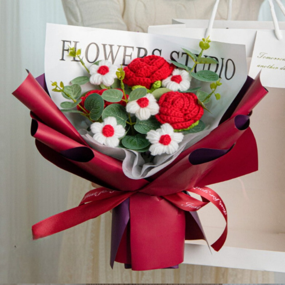 니트 꽃다발 뜨개꽃 조화 졸업식 꽃 선물 대표 이미지