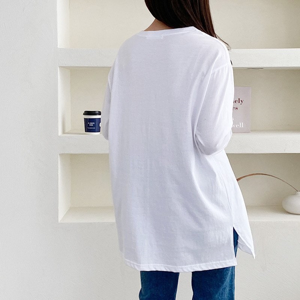 긴팔 롱티셔츠 여성 레이어드 이너티 무지 루즈핏 기본티 - 상세 이미지 5