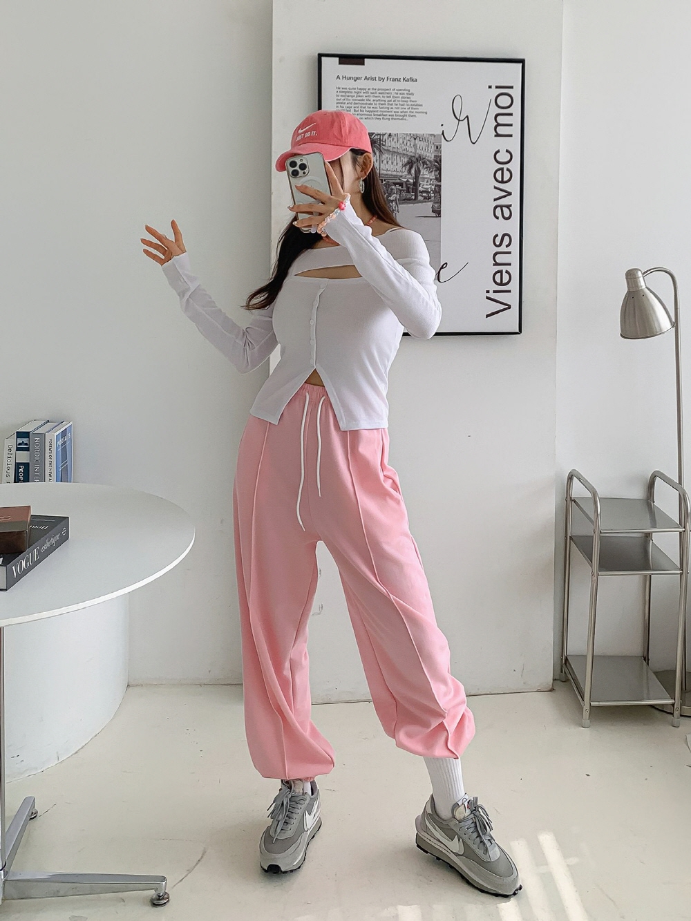 여성 봄 밴딩 핀턱 조거 파스텔 편한 빅사이즈 트레이닝 츄리닝 팬츠 - 상세 이미지 2