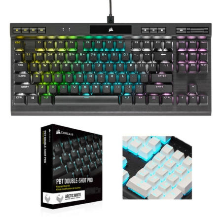 CORSAIR K70 RGB TKL 텐키리스 챔피온 기계식 키보드 저소음 적축 + PBT 이중사출 프로 한글 각인 키캡 (화이트)